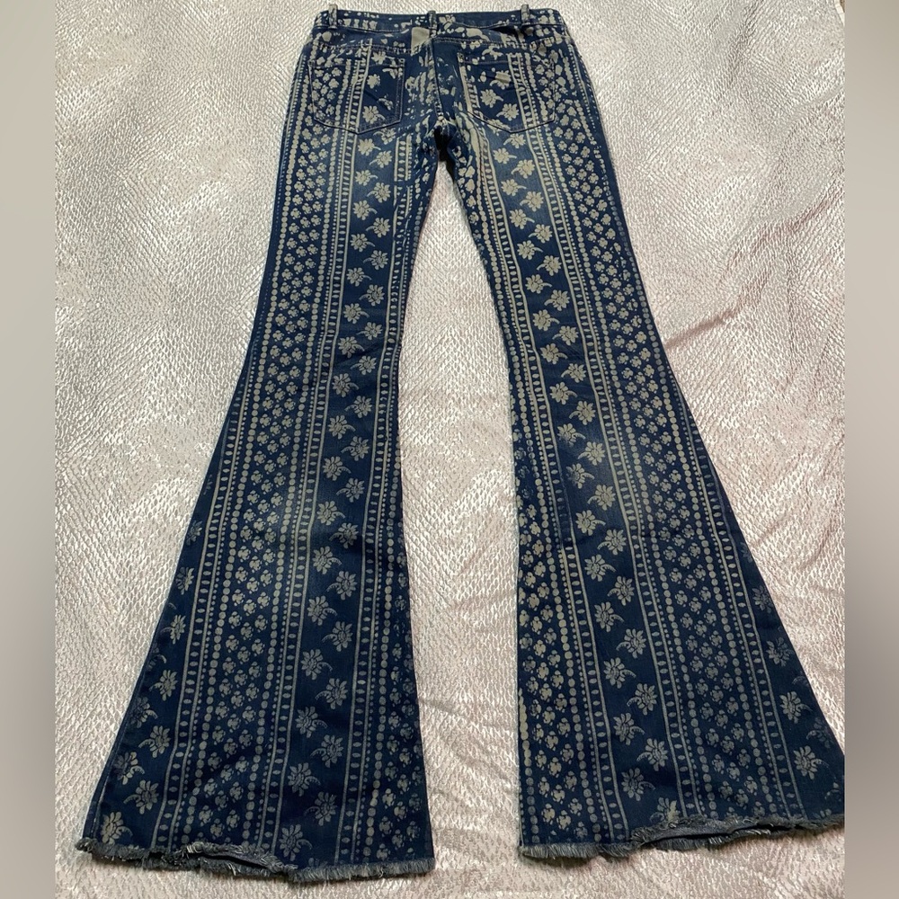 Free People Floral Bell Bottom Jeans - Picture 6 of 8